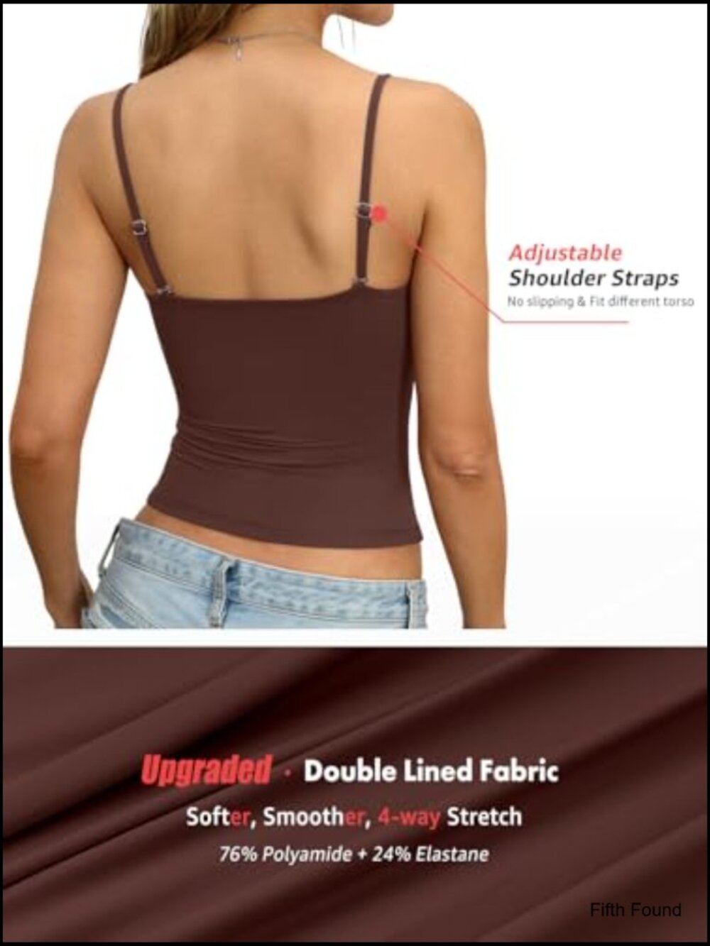 Padded Double Lined Crop Tank Top Square Neck Built-in Bra Spaghetti Strap - Picture 5 of 7